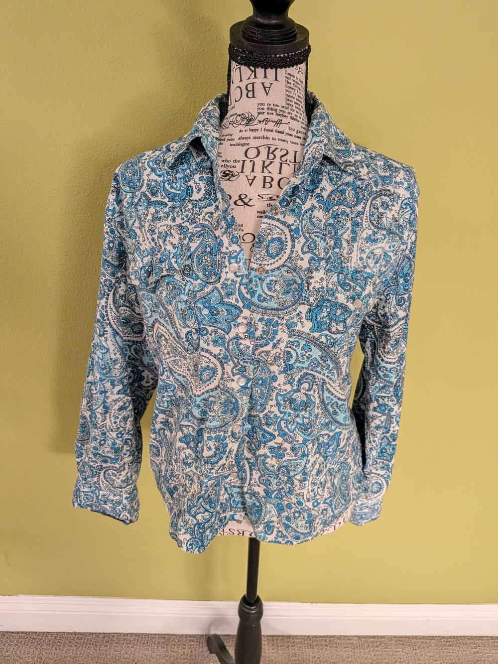 Blue Paisley Button-Down Shirt - Classic Women's Long Sleeve